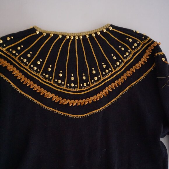Vintage Bonnie And Company Black Beaded Cotton Knit Sweater Old Money Boho L - Picture 10 of 10